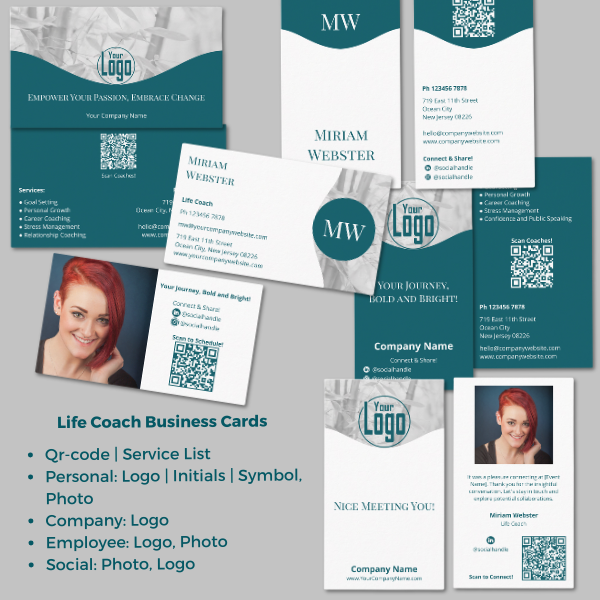 Teal and White Life Coach Business Cards