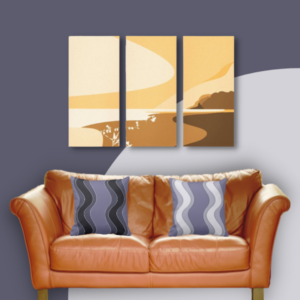 sunset at the beach triptych, three panels, digital art print