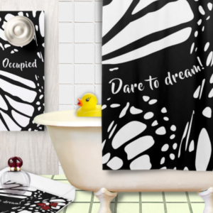 Motivational - Dare to dream - monarch butterfly decor for the bathroom in white, black