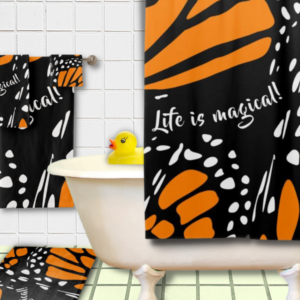 Inspirational - Life is magical - monarch butterfly decor for the bathroom in orange, white, black