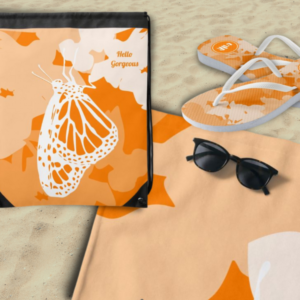 Hello Gorgeous - orange and white butterfly beach accessories