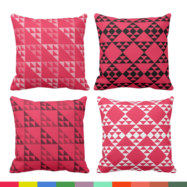 Red Pillows With Geometric Triangle Patterns