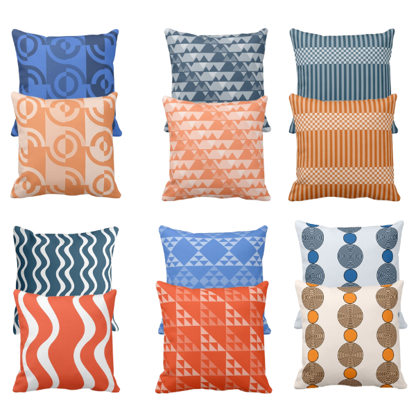 throw pillows in blue and orange