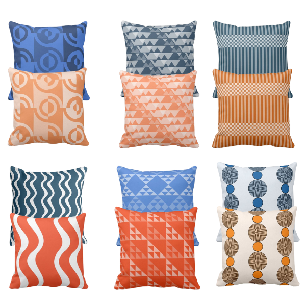 Orange and 2025 blue accent pillows