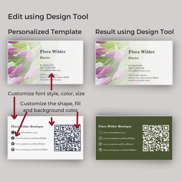 How to further edit the florist business card using using the Design Tool.