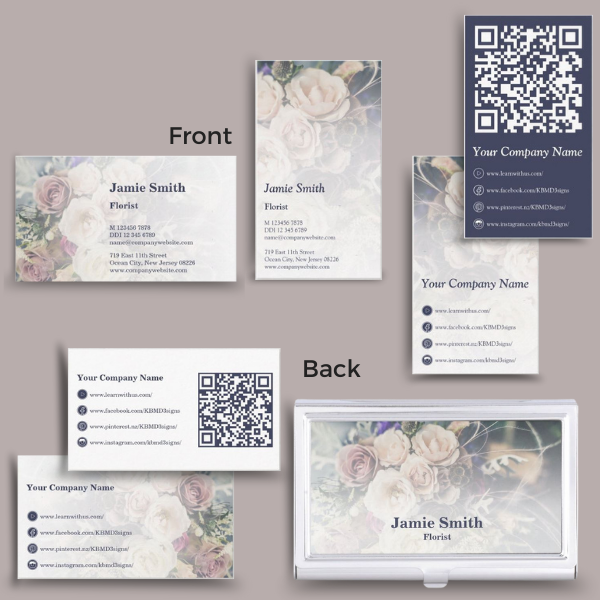 flrorist business card template, portrait format, landscape format, business card holder