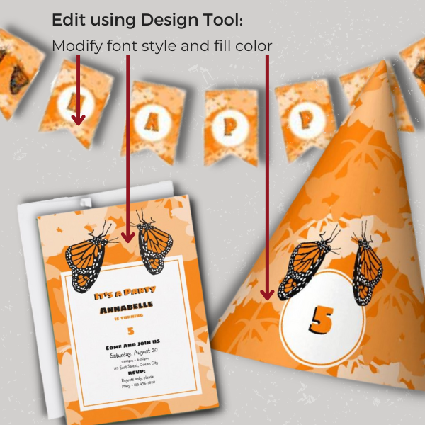 What to edit on the birthday invitation using the design tool