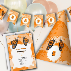 Monarch Butterfly Birthday Invitation For Kids In Orange