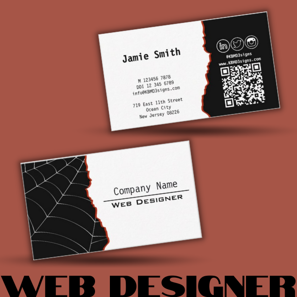 Black and white web designer business card with qr code
