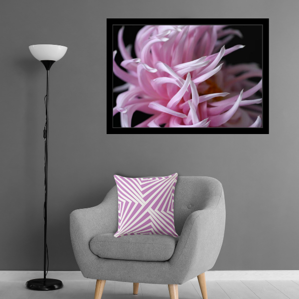 Chilean Flamingo, pink art print meets a purple-pink and white pillow