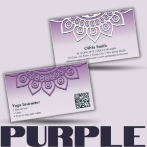 Purple yoga business card, landscape format