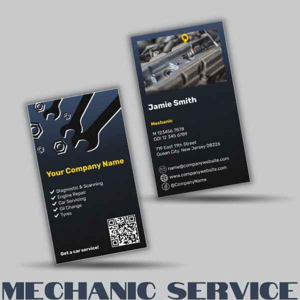 automotive mechanic service business card in blue