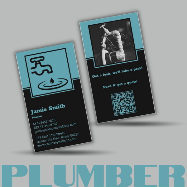 plumber business card in blue