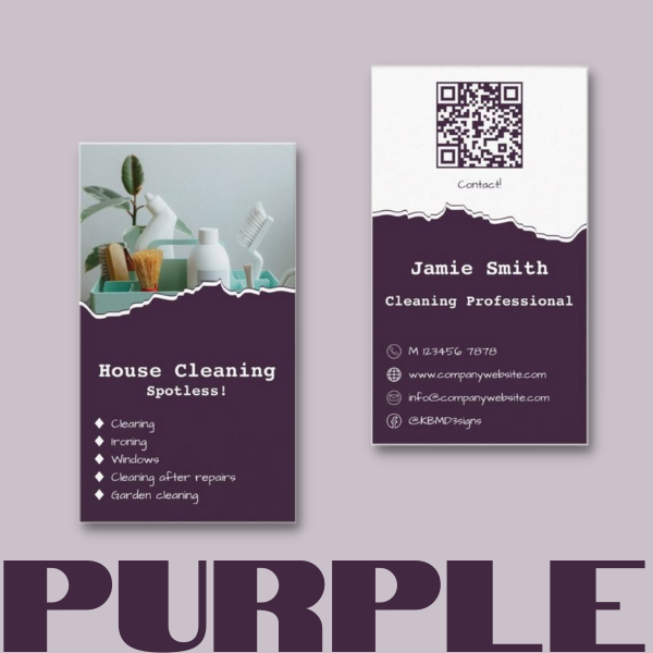 purple professional life changing cleaning service business card design - Torn - with descriptive photo