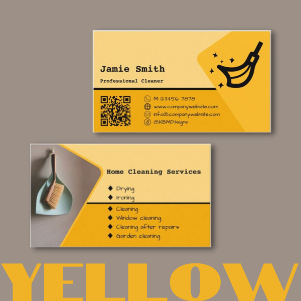 yellow professional home cleaning business card with photo