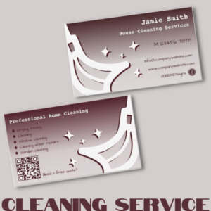 Cleaning Service Business Card in red with symbol and QR code