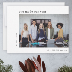 Business Thank You Team Photo Minimal Corporate Holiday Card