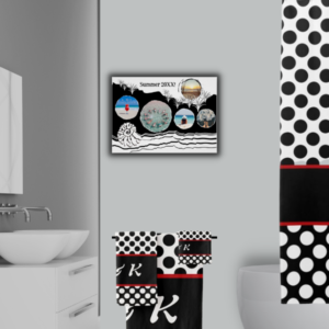 Summer Photo Collage Wall Decor For Black And White Polka Dot Bathroom