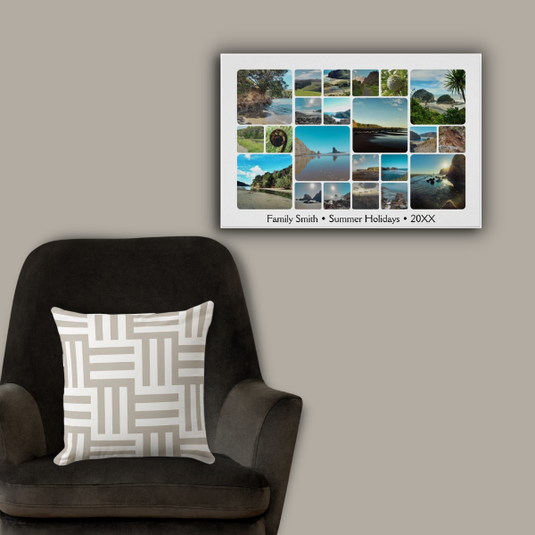 Tile Patterned Pillow in Brown and White, and Instagram Photo Collage Poster