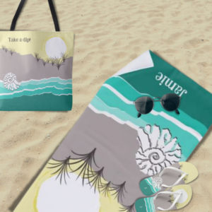 Coastal Themed Bathing Accessories Including Beach Towel, Beach Bag And Flip-Flops