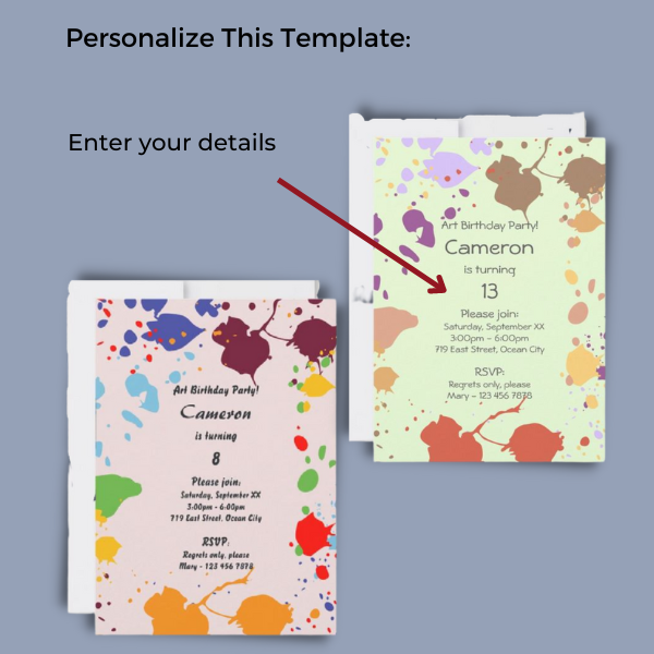 colorful kids art paint party invitation template in 7 colors template