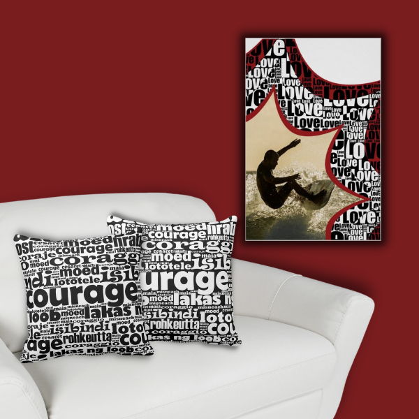 Love Surfing Print and Black And White Courage Pillows