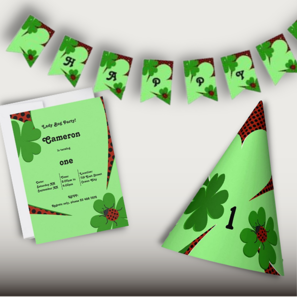 Lady Bug Birthday Party Invitation In Red And Green