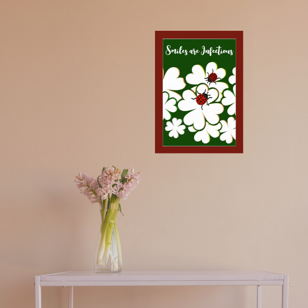 Wall Decor In Green And White Showing Clover Leaves And Ladybugs