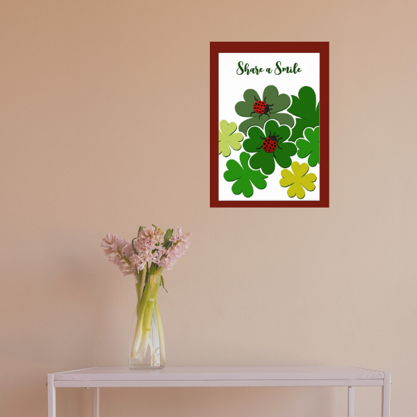 Nature Inspired Green And White Wall Art Showing Clover Leaves And Ladybugs