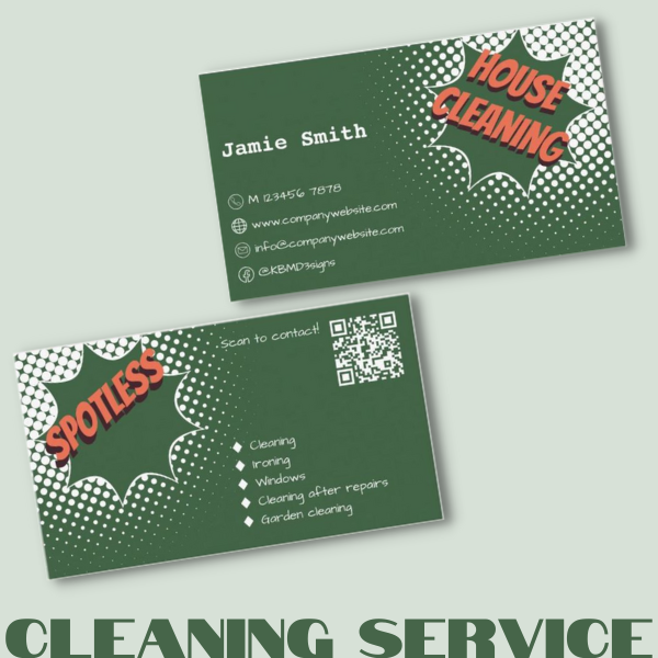 Business Card For A Cleaning Service In Green