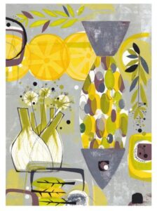 Fish and fennel by Holly Roach, yellow and black wall art with gray