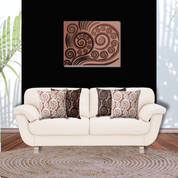 Fern Frond Nest Brown Art on Black Statement Wall, in black, white, and brown living room decor
