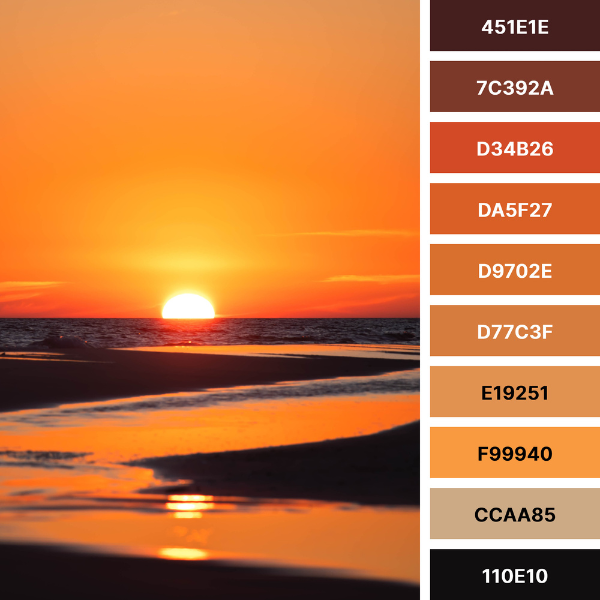 sunset inspired color palette with #Hex codes in orange and black