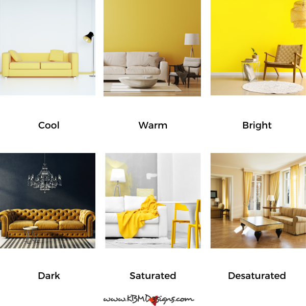 yellow in interior design cool, warm, bright, dark, saturated, desaturated