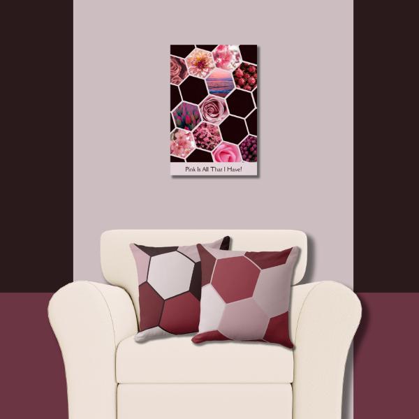 Pink Is All That I Have!, eleven photos collage arranged in a honeycomb pattern by KBM D3signsand pink matching throw pillows