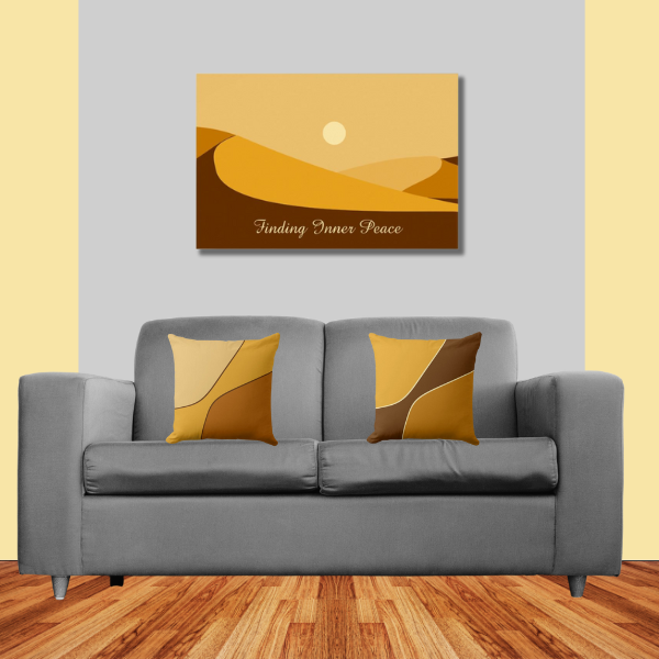 Finding Inner Peace, yellow wall art, sun over desert landscape