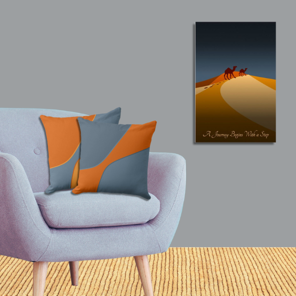 A Journey Begins With a Step, wall art in orange and blue