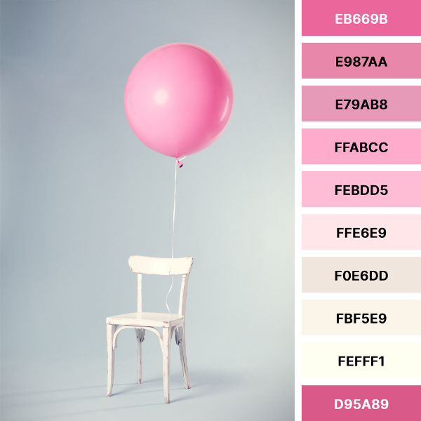 Pink Balloon and White Chair Color Palette Collage with #Hex Codes