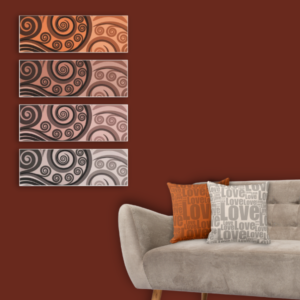 Abstract Koru Art Set of Four Stacked Above Each Other In Shades From Orange to Bronze, Rosy, and Pale