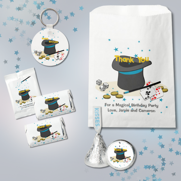 Blue Stars Magic Themed Birthday Party Favors, Bag, Candy, Chocolate, Keyring