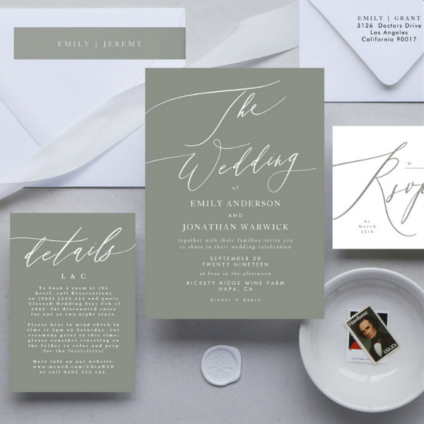 Modern White and Sage Green Simple Wedding Invitation sage collection