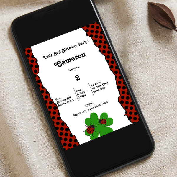 Ladybug Birthday Party Invitation For Kids to Download and Send Digitally