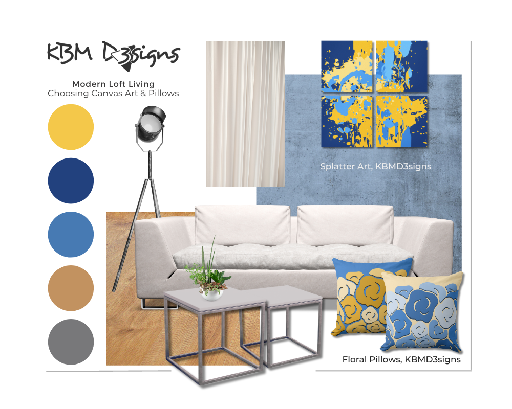 Splatter Art in Blue and Yellow, Modern Loft Living