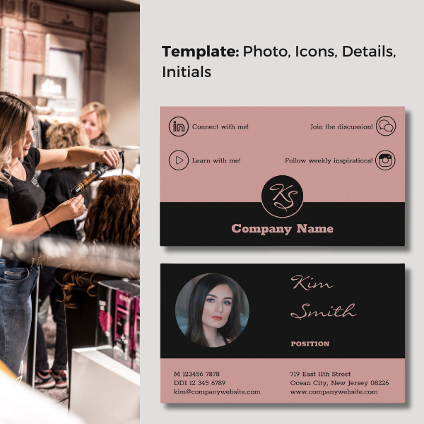 Pink and Black Hairstylist Business Card