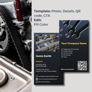 Mechanic Business Card With Yellow Accents, Portrait Format