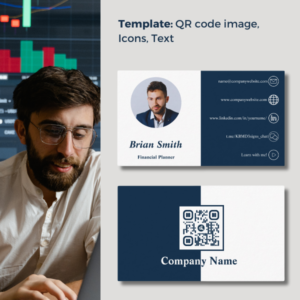 Financial Planner Business Card in Blue and White with QR code