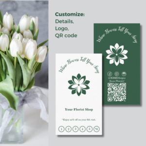 Customizable Green & White Florist Flat Loyalty Card