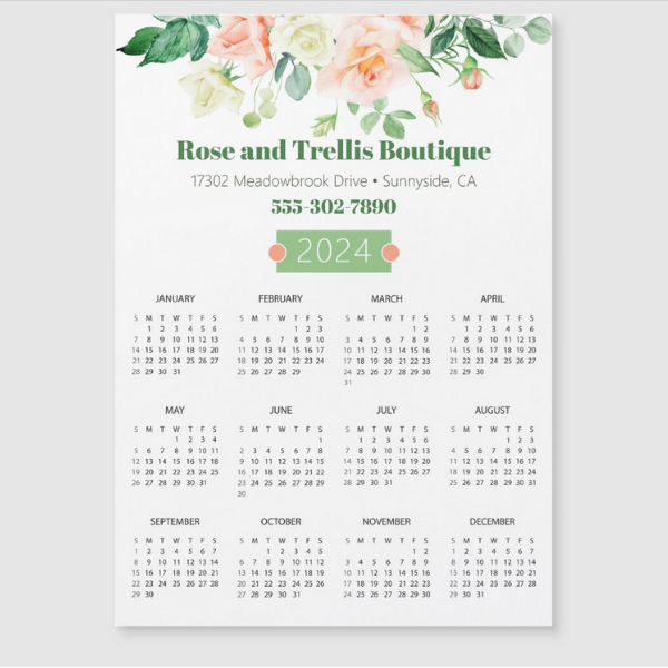 2024 Watercolor Roses Business Calendar Magnet