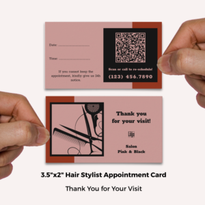 Hair Salon Logo QR Code Pink Black Red Thank You & Appointment Card