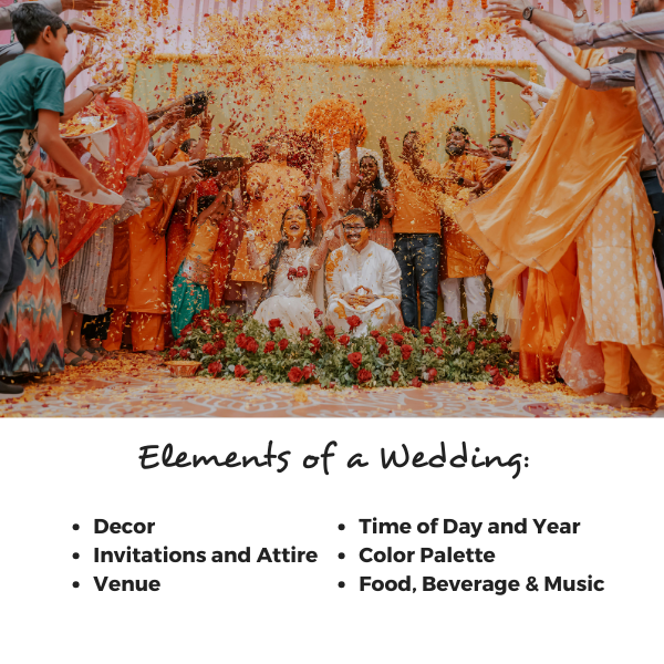 What is a wedding theme and the elements it consists of